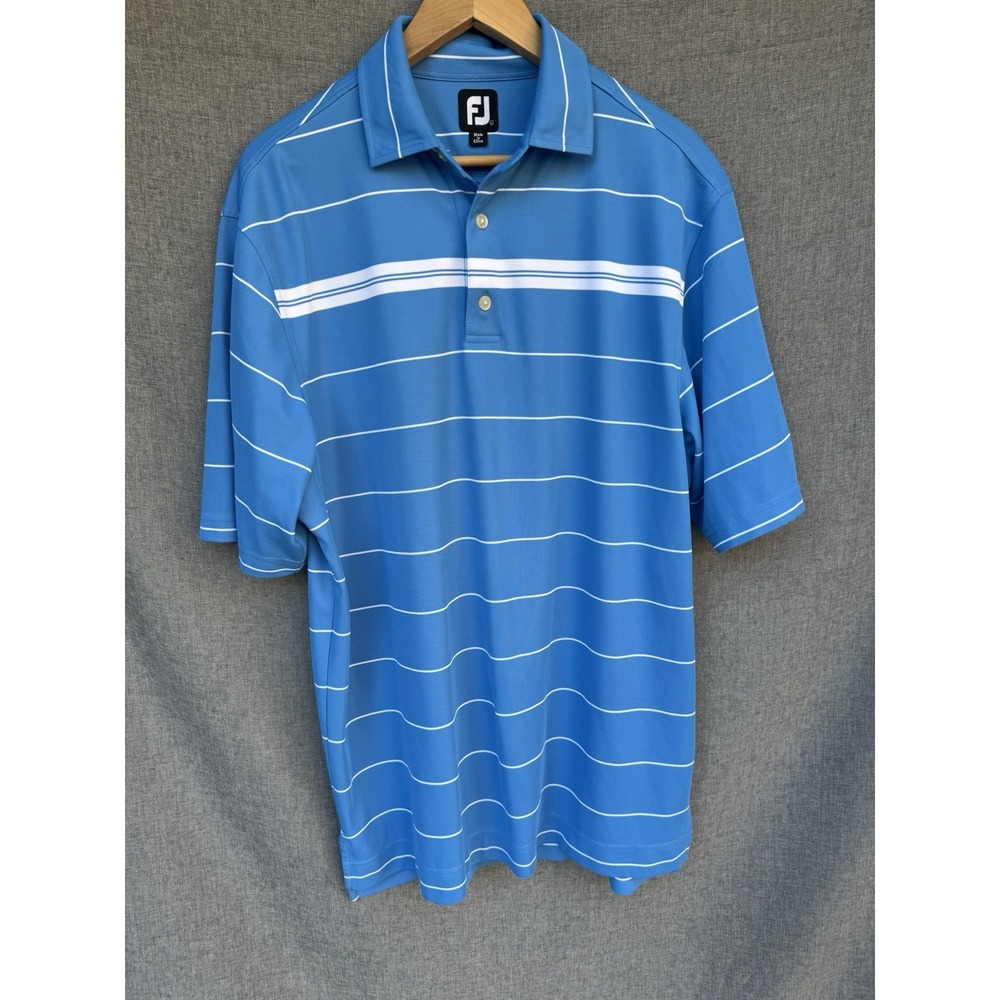 Footjoy FJ Polo Shirt Mens L Blue Striped Golf Stretch Indian‎ Valley Club